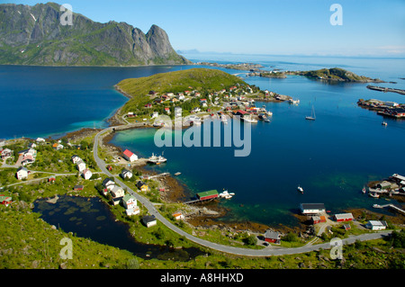 Blick auf Reine Moskenesoya Lofoten Norwegen Stockfoto