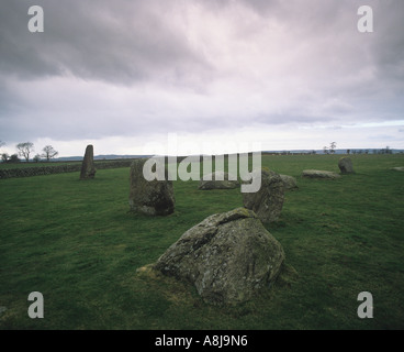 Lange Meg und ihre Töchter Steinkreis und Menhire Nord östlich von Penrith, Cumbria Stockfoto