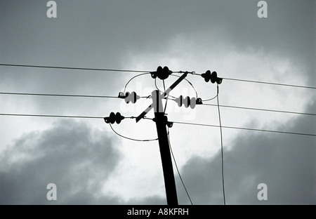 Obenliegenden Stromleitungen, Orford, Suffolk, UK. Stockfoto