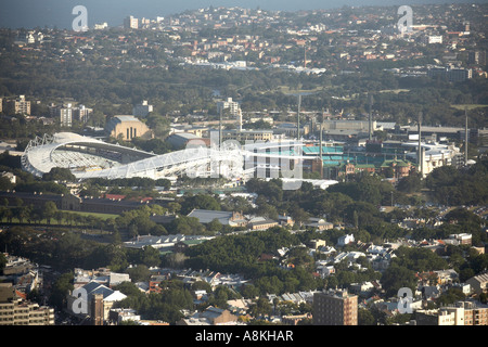 Hohen Niveau schrägen halb Luftbild Südosten Pf Olympiastadien von Spitze des Sydney Tower in Sydney New South Wales NSW Stockfoto