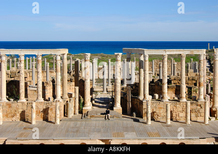 Antike Theater, römische Ruinen, Leptis Magna, Libyen Stockfoto