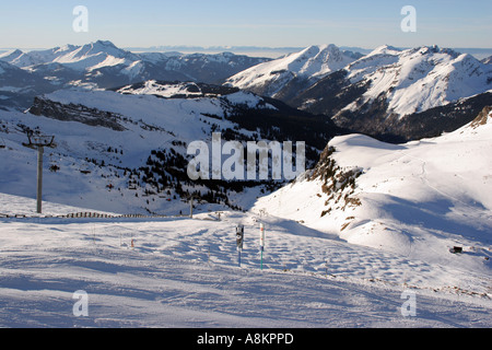 Ansichten im Skigebiet Portes Du Soleil Stockfoto