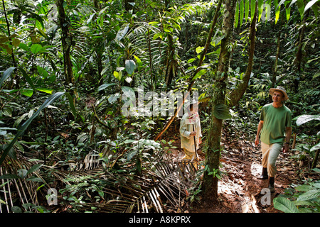 Touristen, Wandern im Regenwald, Maquenque Nationalpark, Costa Rica Stockfoto