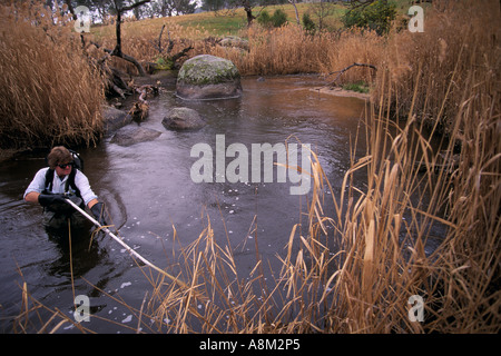 Ökologen erforschen Fische Lebensraum in der Nähe von Euroa NE Victoria Australien horizontale Stockfoto