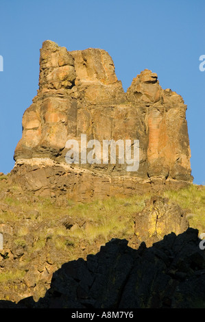 IDAHO OREGON CANYONLANDS frühen Morgenlicht auf grünen und goldenen Berg Klippe Owyhee River Stockfoto
