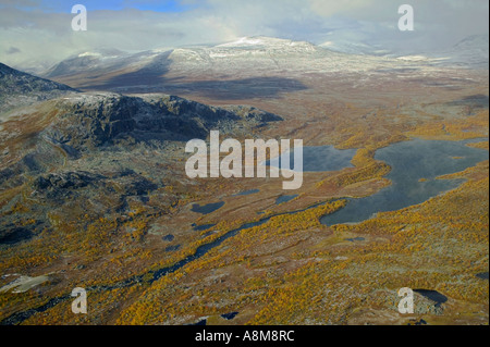 Blick auf Mt Akka 2015 m Stora Sjöfallet Nationalpark Laponia World Heritage Area Lappland Schweden Stockfoto