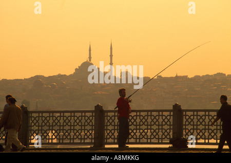 Istanbul-Türkei-Süleymaniye-Moschee von Galata-Brücke Stockfoto