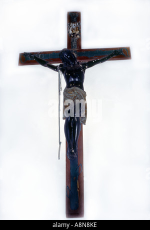 Nevis St James Anglican Church schwarzen Jesus Crucifix Nr Brick Kiln Dorf Stockfoto