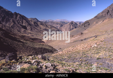 Gebirgspass - Toubkal-Schaltung, Altas Hochgebirge, Marokko Stockfoto
