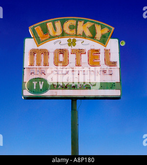 Lucky Motel Zeichen für ein altes Motel in Downtown Las Vegas Nevada Stockfoto