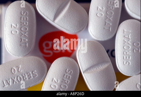 Seroxat Tabletten und Paket Stockfoto