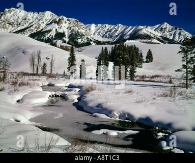 Morgen um ein Biber Teich mit den Boulder-Bergen im Sawtooth National Recreation Area Idaho eingefroren Stockfoto