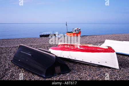 Branscombe Kiesel Strand Devon Angelboote/Fischerboote Stockfoto