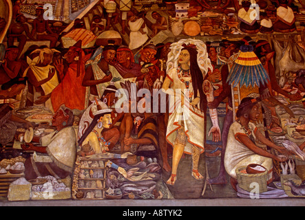 Die große Tenochtitlan, 1945, Wandgemälde, Wandmalerei von Diego Rivera, Diego Rivera, National Palace, Mexico City, Distrito Federal, Mexiko Stockfoto