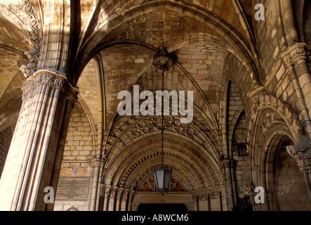 Kreuzgang, gewölbte Decke, Kathedrale, die dem Heiligen Kreuz und der Heiligen Eulalia, römisch-katholische Kathedrale, dem Römischen Katholizismus, Barcelona, Spanien Stockfoto