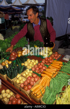 Französisch-kanadischen Mann, französisch-kanadische, Mann, erwachsener Mann, Verkauf von Obst und Gemüse, Atwater Market, Montreal, Provinz Quebec, Kanada Stockfoto