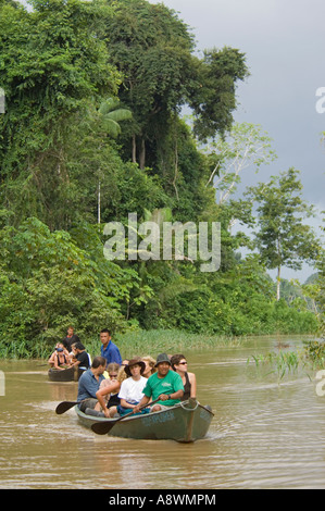 Eine Gruppe von Touristen auf eine geführte Kanutour auf der Kapitari Nebenfluss des Flusses Madeira in Brasilien. Stockfoto