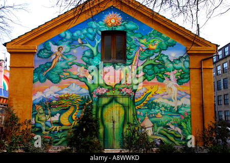 Ein Wandbild in Christiania. Die Hippie-Bereich von Kopenhagen Dänemark Stockfoto