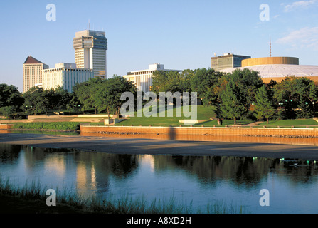 Elk269-2495 Wichita Kansas City aus über Arkansas Fluß Stockfoto