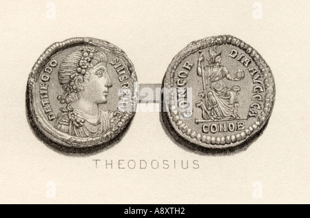 Münze aus der Zeit von Theodosius des Großen. Flavius Theodosius, AD 347-395. Römische Kaiser. Stockfoto