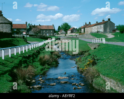 Hutton Beck und Dorf von Hutton-le-Hole, North York Moors National Park, North Yorkshire, England, UK Stockfoto