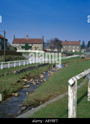 Hutton Beck und Dorf von Hutton-le-Hole, North York Moors National Park, North Yorkshire, England, Großbritannien Stockfoto