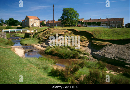 Klassische Erdrutsch an einem Flussufer; Hutton Beck, Dorf der Hutton-le-Hole, North Yorkshire, England, UK. Stockfoto