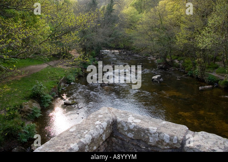 Fingle Bridge über den Fluß Teign in der Nähe von Drewsteignton Dartmoor Devon England Stockfoto