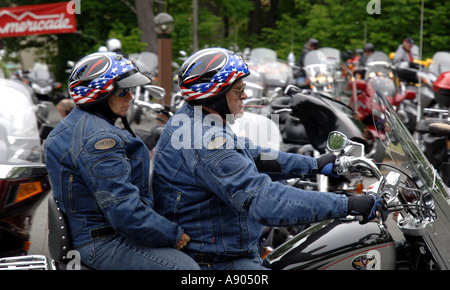 Lake George, NY. Americade Fahrrad-Rallye. Mehr als 100 000 Biker konvergieren für dieses beliebte Bike Week. Stockfoto