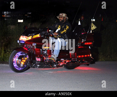 Lake George, NY. Americade Bike Rally-dekorative Beleuchtung-Wettbewerb. LED-Leuchten können von einem Computer gesteuert werden. Stockfoto