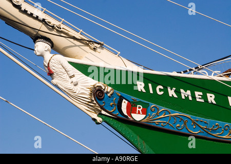 LG St Pauli Rickmer Musuemsship Skyline Landungsbrücken Galionsfigur Stockfoto