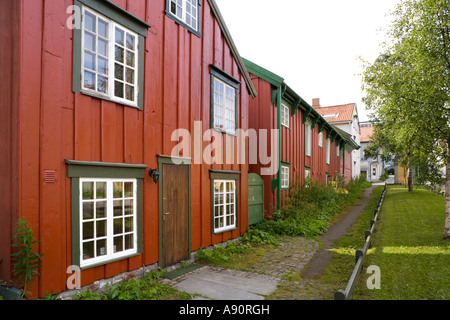 Weatherboarded Holzhäusern in Tromsø, Norwegen Stockfoto