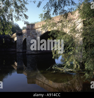 Die mittelalterliche Brücke über den Fluss Avon bei Bilovec Worcestershire Stockfoto