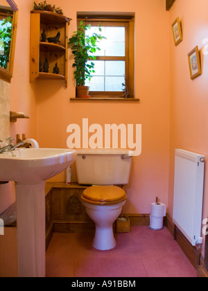 Eine moderne Toilette sauber im Erdgeschoss, aufgenommen im Hochformat ist dies eine einladende Garderobe. Stockfoto