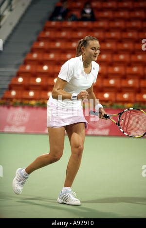 Nadia Petrova feiert einen Punkt bei den Qatar Total Open in Doha 2006 Stockfoto