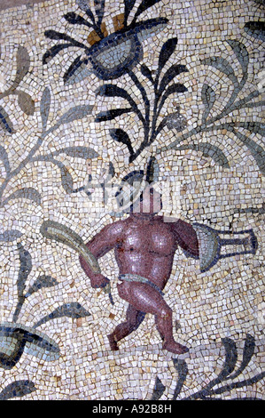 Pygmäen, antiken Mosaiken, römische Villa Silini, Villa Sileen, Leptis Magna Libyen Stockfoto