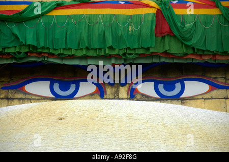 Buddhas Augen Bodhnath Stupa Kathmandu-Nepal Stockfoto