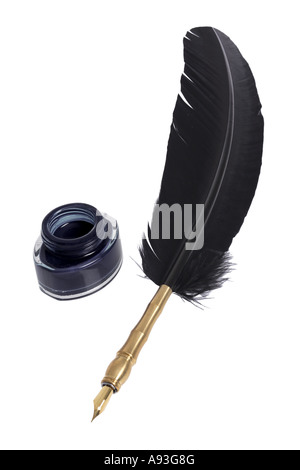 Feder und Tinte Ausschneiden auf weißem Hintergrund Stockfoto