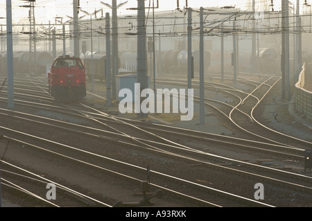 Bahnstrecke in Donaustadt Stockfoto