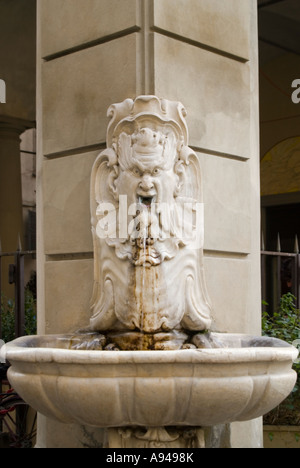 Vertikale Nahaufnahme von einem der vielen aufwendigen öffentlichen Brunnen im Zentrum von Florenz Stockfoto