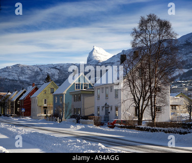 Häuser, Winter, Narvik, Lappland, Norwegen Stockfoto