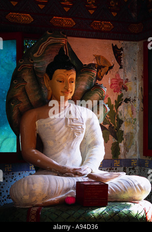 MALAYSIA Penang Georgetown Wat Buppharam schlafen Buddha Tempel Buddha meditieren im Lotussitz auf gewickelten naga Stockfoto