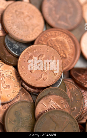 Sammlung von niedriger Stückelung Kupfer und Silber Münzen uk Stockfoto
