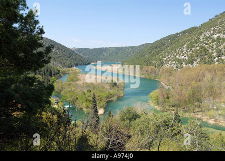 Ansicht von oben Skradinski Buk Wasserfälle, Nationalpark Krka, Kroatien. Stockfoto