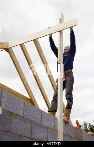 Bauherren Hausbau ein neues Dach für eine Erweiterung zu einem Haus Stockfoto