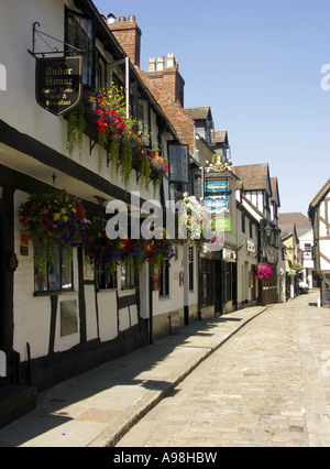 Mittelalterliche Bauwerke in Fish Street, Shrewsbury, Shropshire, England, UK, Großbritannien, England UK Stockfoto