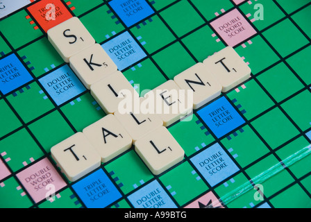 Scrabble Buchstaben, in denen das Konzept der Fähigkeiten und Talente beschrieben wird Stockfoto