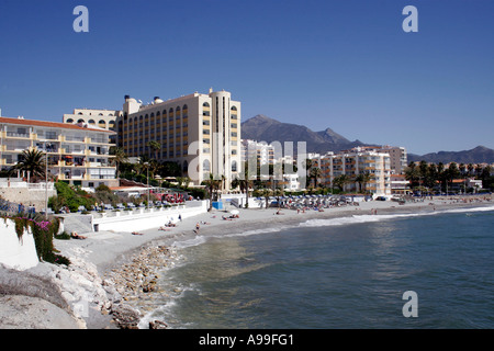 PLAYA LA TORRECILLA NERJA. COSTA DEL SOL SPANIEN EUROPA Stockfoto