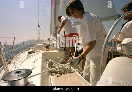 Bodrum, Türkei--Yachtrennen zwischen Bodrum, Türkei und Kos, Griechenland Stockfoto