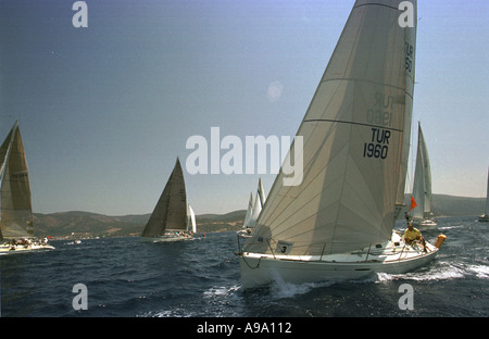 Bodrum, Türkei--Yachtrennen zwischen Bodrum, Türkei und Kos, Griechenland Stockfoto